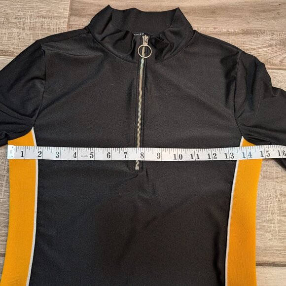 Forever 21 Black & Yellow Colorblock Crop Top Women’s M Half Zip Mock Neck - Picture 3 of 6